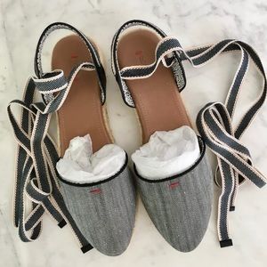 Lourana Espadrilles Ribbon Tie Mules Espadrille Black & Grey Shoes 8